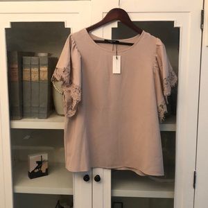 Lace flutter sleeve blouse